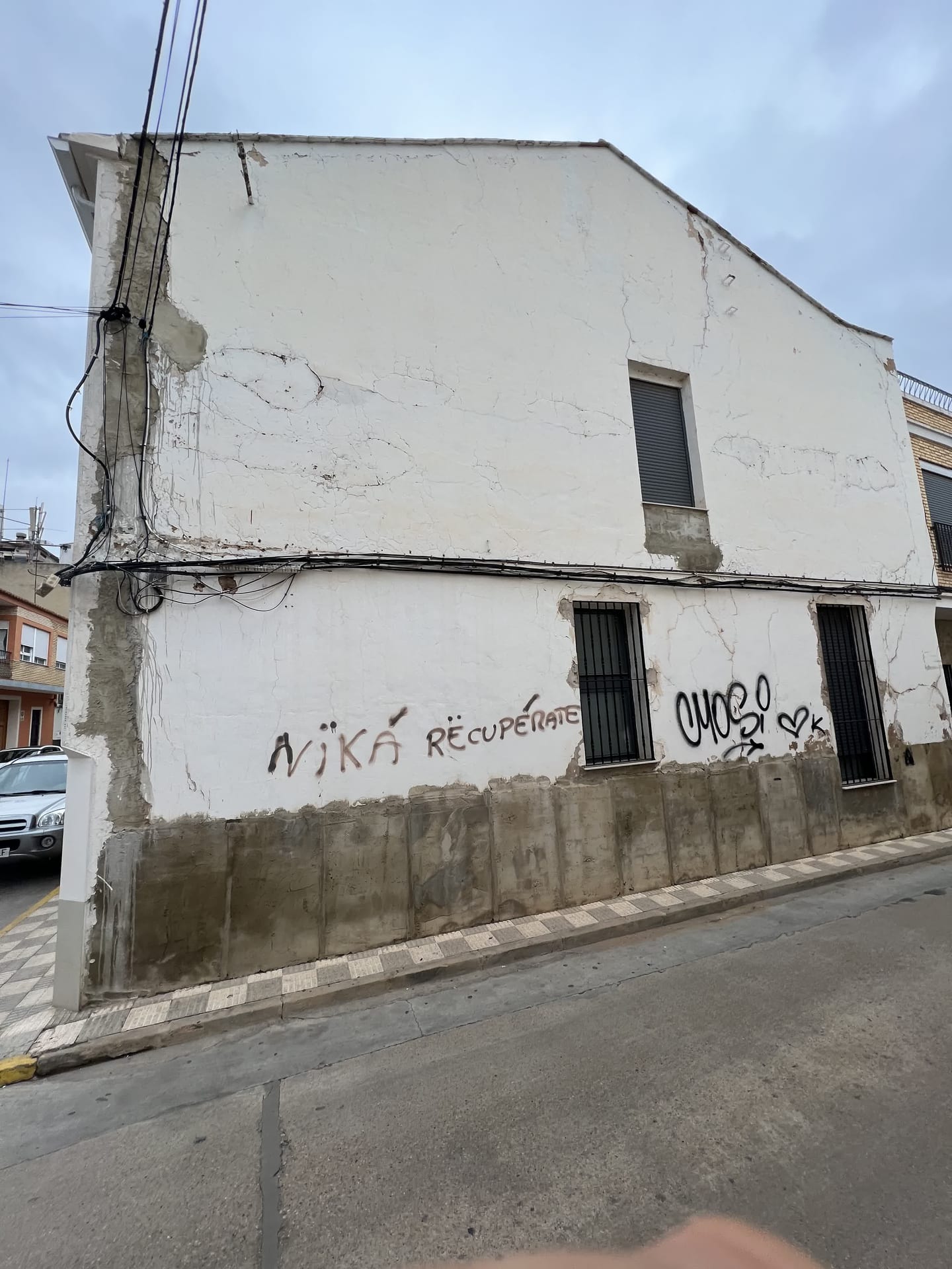 Muro lateral agrietado antes de la rehabilitación
